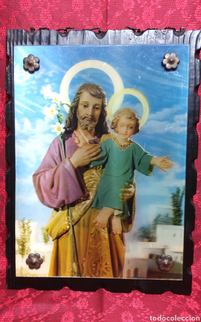 Vintage: Cuadro antiguo de San Jos&eacute; con el Ni&ntilde;o Jesus