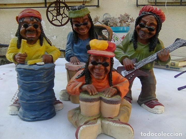 Vintage: Pandilla de m&uacute;sicos reggae . banda combo grupo conjunto completo. 4 piezas en piedra o resina 19 cms