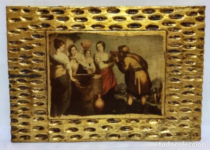 Vintage: Cuadro de madera dorado con escena de &ldquo;Aguadoras &ldquo;A&ntilde;os 70.Nuevo!!