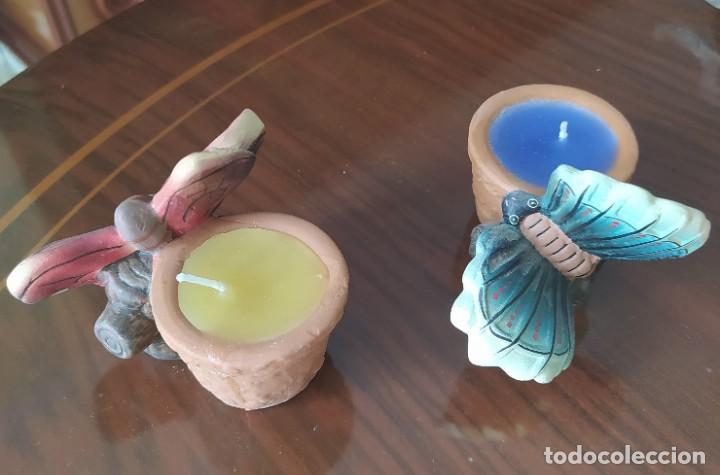 Vintage: DOS BONITAS VELAS DECORADAS CON MARIPOSAS - Foto 3