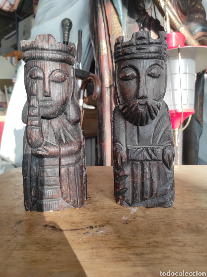 Vintage: Pareja de figuras de madera sujetalibros - Foto 6
