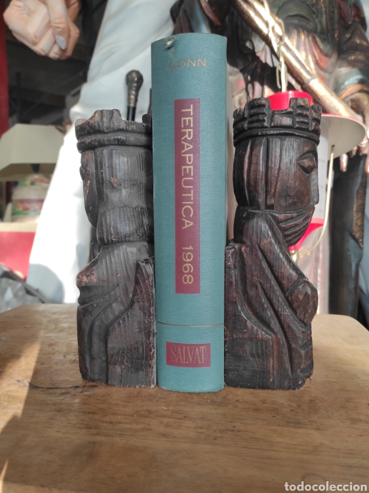 Vintage: Pareja de figuras de madera sujetalibros - Foto 1