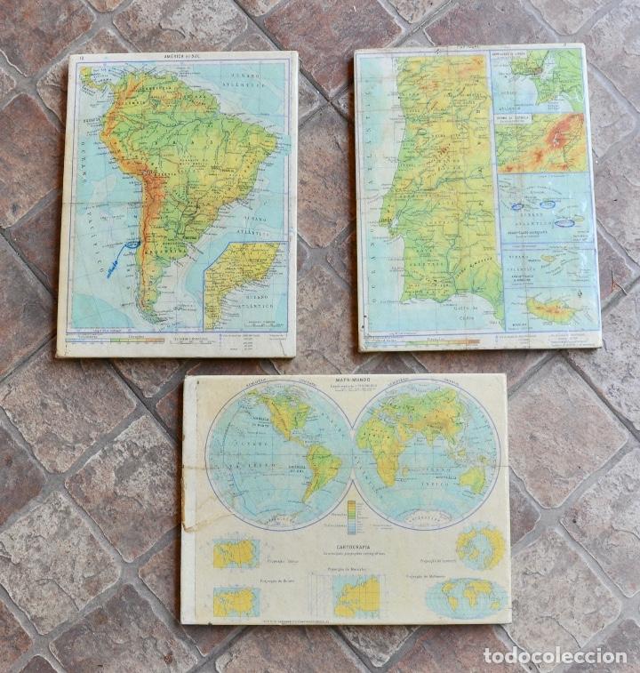 Vintage: 3 l&aacute;minas mapas sobre corcho - Foto 1