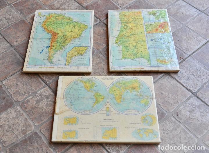 Vintage: 3 l&aacute;minas mapas sobre corcho - Foto 5