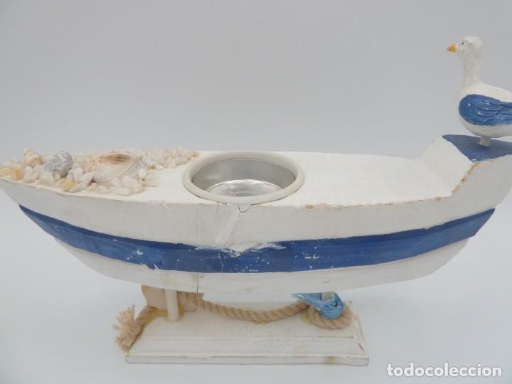 Vintage: Portavela de madera en forma de barco. - Foto 4