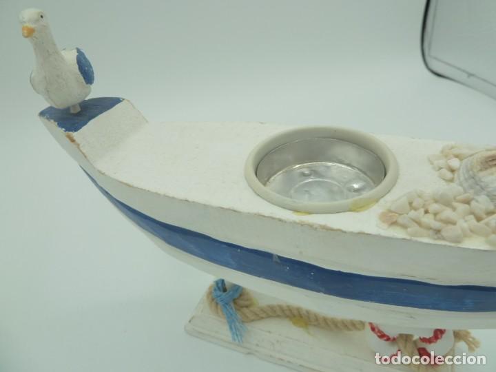Vintage: Portavela de madera en forma de barco. - Foto 5
