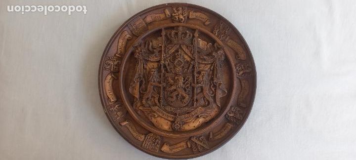 Vintage: PLACA O PLATO PARA COLGAR EN LA PARED CON EL ESCUDO DE BELGICA. BELGIQUE, BELGIE. DE RESINA