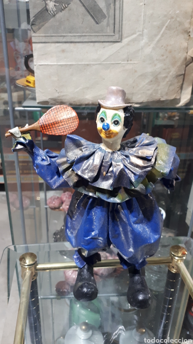 Vintage: Payaso en cart&oacute;n piedra pintado a mano artesania mexicana