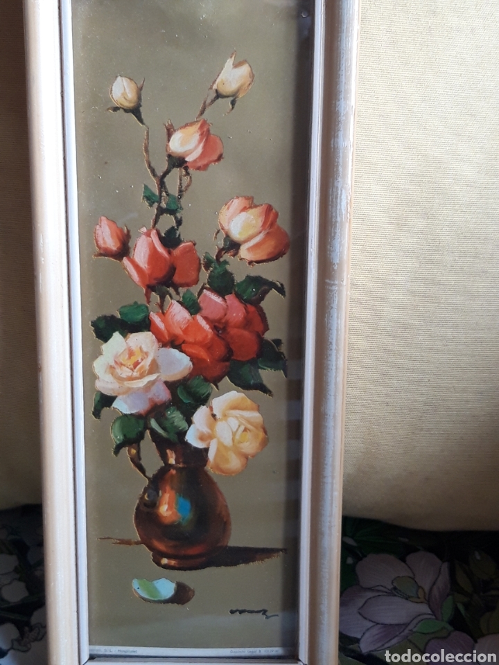 Vintage: CUADRO CON FLORES A&Ntilde;OS 60 - Foto 2