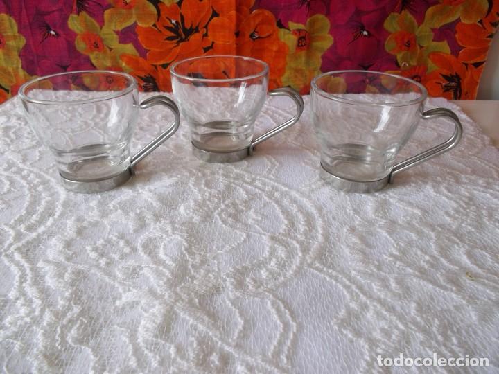 Vintage: 3 TAZAS DE CRISTAL CON ACERO INOXIDABLE-A&Ntilde;OS 80