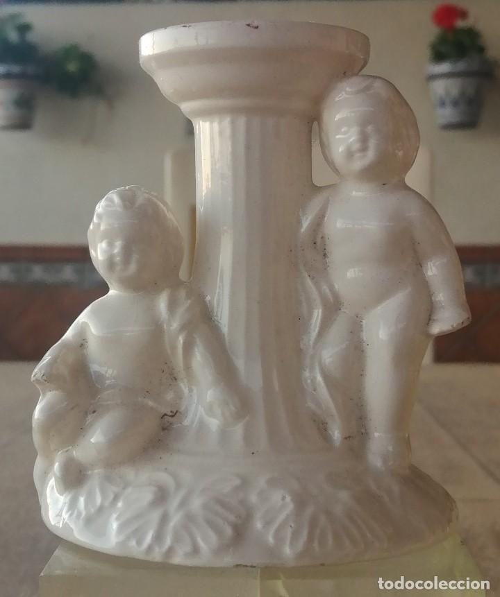 Vintage: Candelabro, Portavela con ni&ntilde;os , cer&aacute;mica