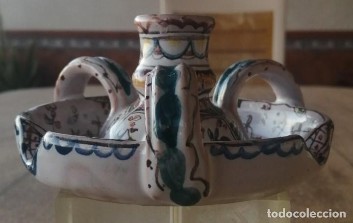 Vintage: Candelabro, Portavela con tres asas, cer&aacute;mica