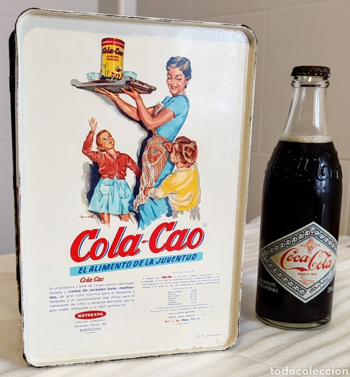 Vintage: Botella Coca Cola mundial 82 y caja de hilos Cola Cao