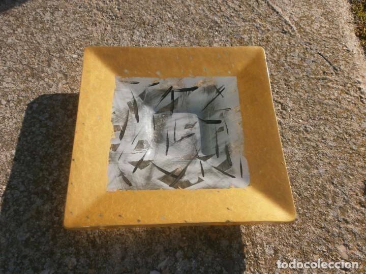 Vintage: Centro mesa cristal pintado cuadrado 28X28X4 cm. buen estado