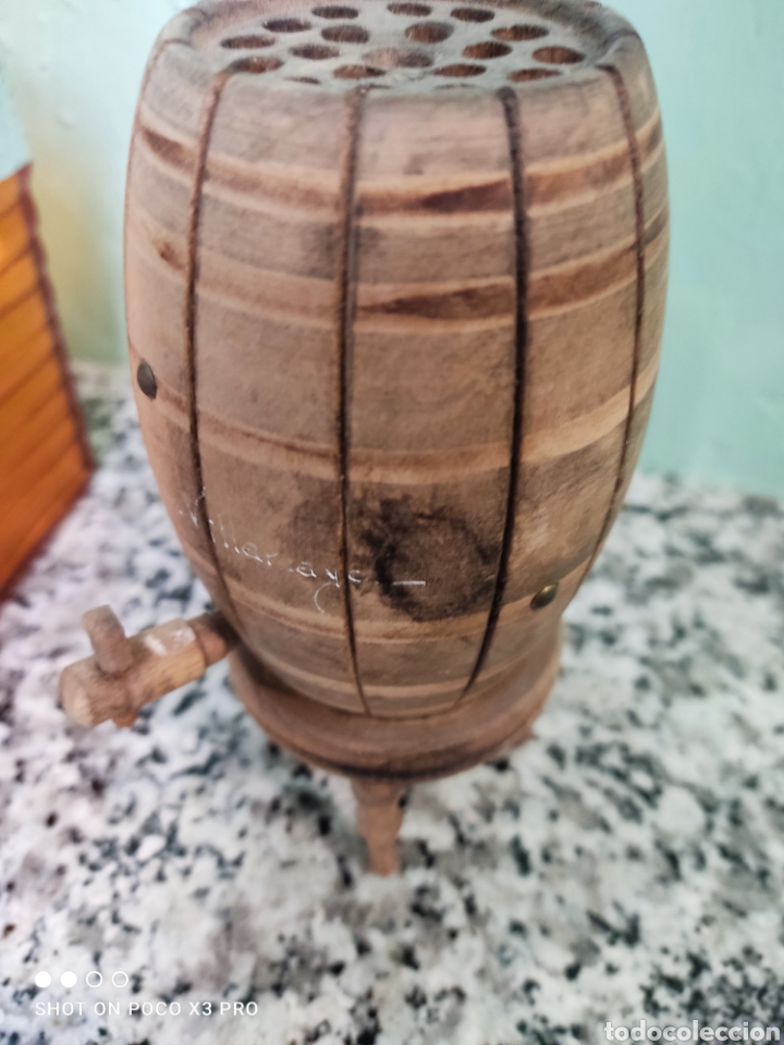 Vintage: Antiguo palillero de madera forma de barril - Foto 5