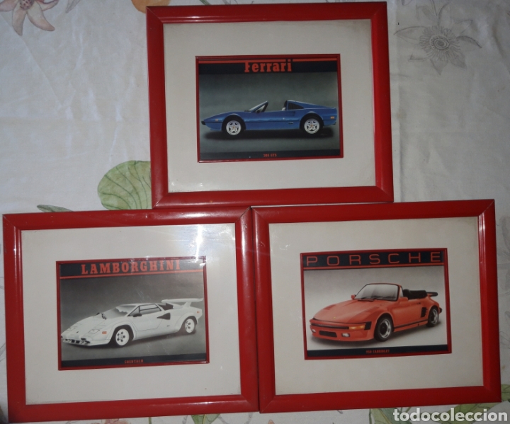 Vintage: LOTE 3 CUADROS VINTAGE DE LOS 70 MOTIVO COCHES DEPORTIVOS MITICOS DE EPOCA (30x25 CM)