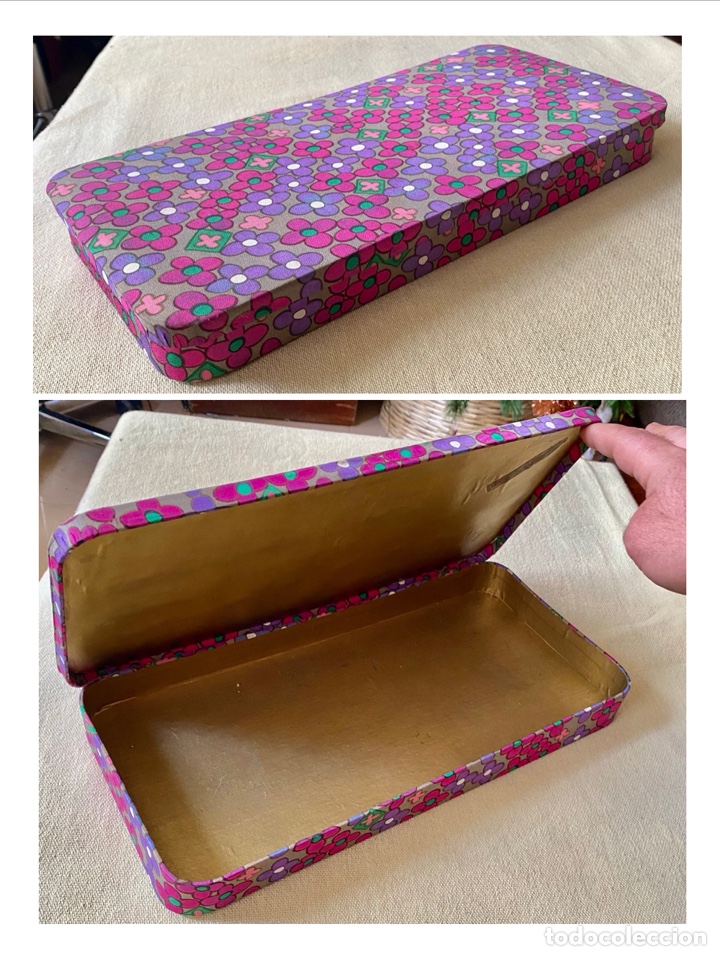 Vintage: Bonita caja vintage estampada. Buen tama&ntilde;o, 38x18,4x4,5 cm.