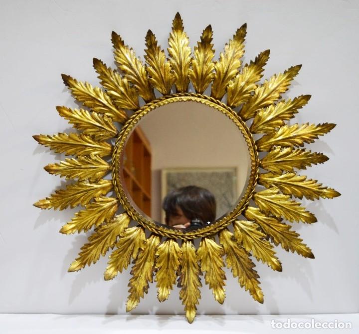 Vintage: Espejo sol metal y pan de oro - Foto 1 - 312344098