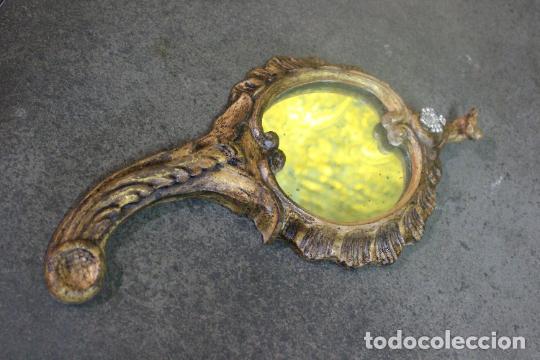 Vintage: Espejo Mano Antiguo, Espejo Tocador, Espejo Dise&ntilde;o Hojas, Espejo Estuco Dorado, Espejo Talla Madera