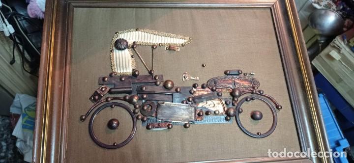 Vintage: Cuadro panoplia, maqueta de coche con piezas sueltas recicladas