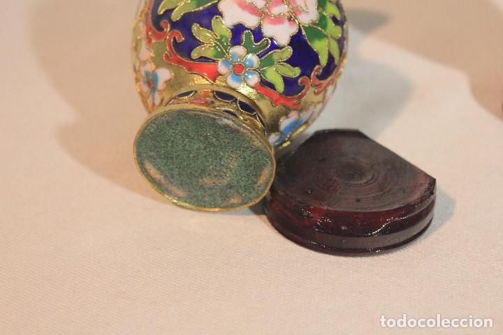 Vintage: PAR JARRONES CLOISONNE PEANA DE MADERA - Foto 10