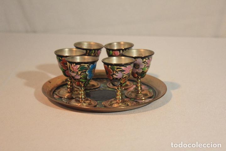 Vintage: CONJUNTO 6 COPAS Y BANDEJA TIPO CLOISONNE - Foto 1