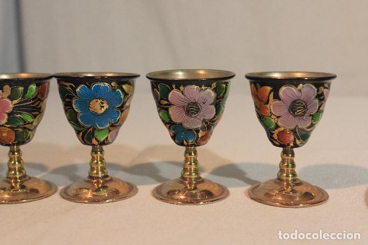 Vintage: CONJUNTO 6 COPAS Y BANDEJA TIPO CLOISONNE - Foto 3