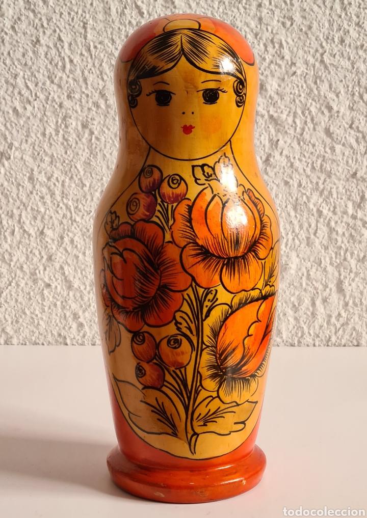 Vintage: Mu&ntilde;eca Rusa Matrioshka de Madera s&oacute;lida Pintada a mano a&ntilde;o 1982 URSS CCCP Rusia Sovi&eacute;tica Decoraci&oacute;n