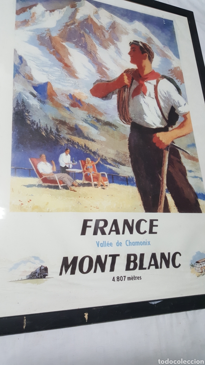 Vintage: CARTEL FRANC&Eacute;S DEL MONT BLANC ENMARCADO.