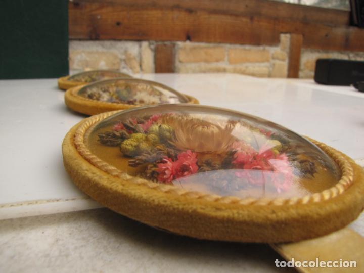 Vintage: 33.- Colgante de pared con tres expositores de flores secas. Cristales c&oacute;ncavos.