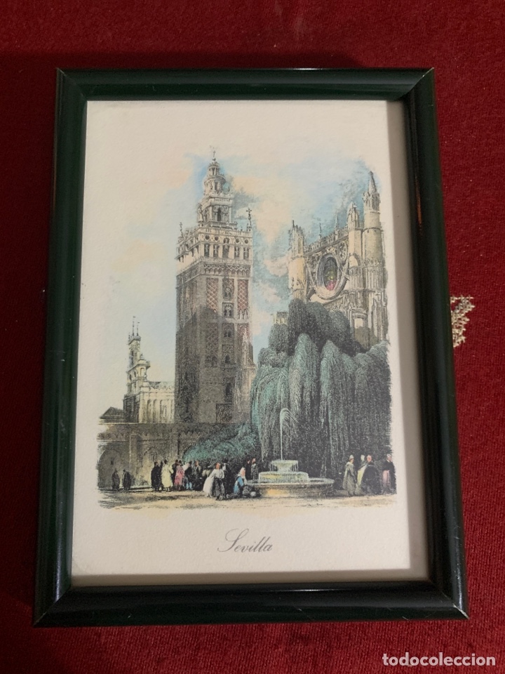 Vintage: Cuadro con grabado de Sevilla. Con marco.