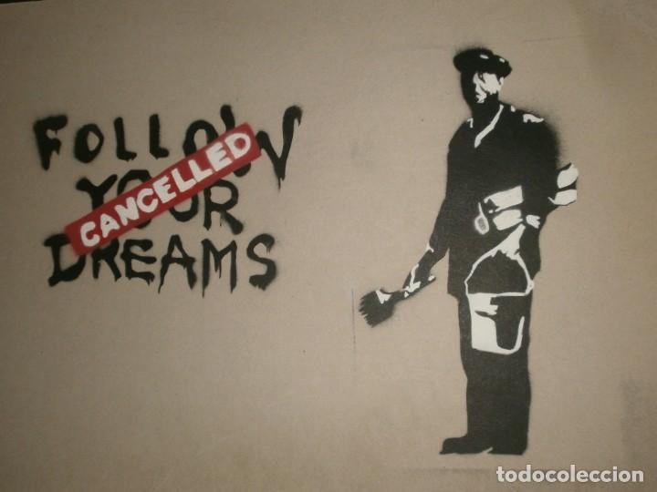 Vintage: Banksy Follow Your Dreams Cancelled Cart&oacute;n impreso grande 60X45 cm. mancha 43X30