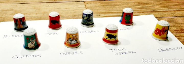 Vintage: lote de 8 Dedales de cer&aacute;mica animales, ovejas, toros, burros, cerdos