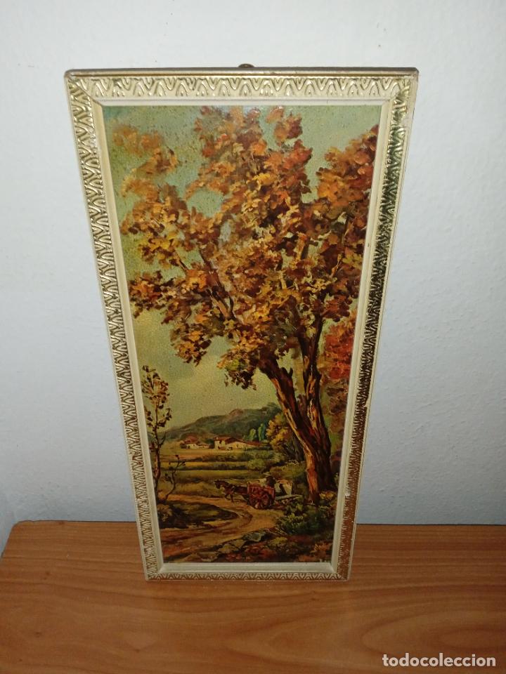 Vintage: Cuadro paisaje pueblo rectangular vintage - Foto 1