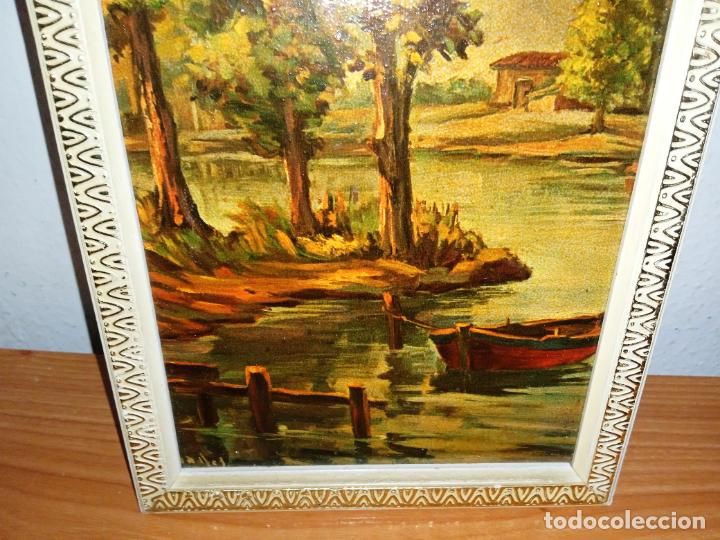 Vintage: Cuadro paisaje &aacute;rboles lago rectangular vintage - Foto 5