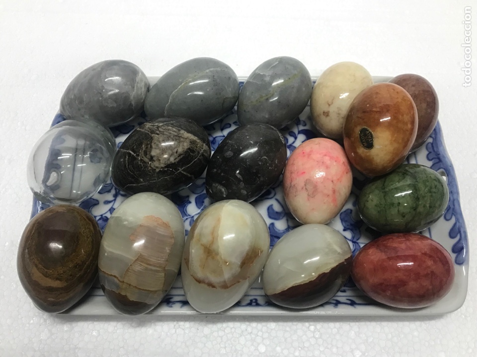 Vintage: Lote 16 huevos de piedra varas medidas RefC4