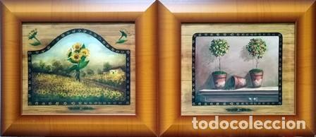 Vintage: DOS LAMINAS ENMARCADAS EN CARTON PRENSADO MOTIVO FLORAL - CUADRO-537