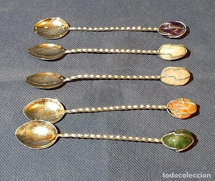 Vintage: 5 cucharas de caf&eacute; con piedra - Foto 1