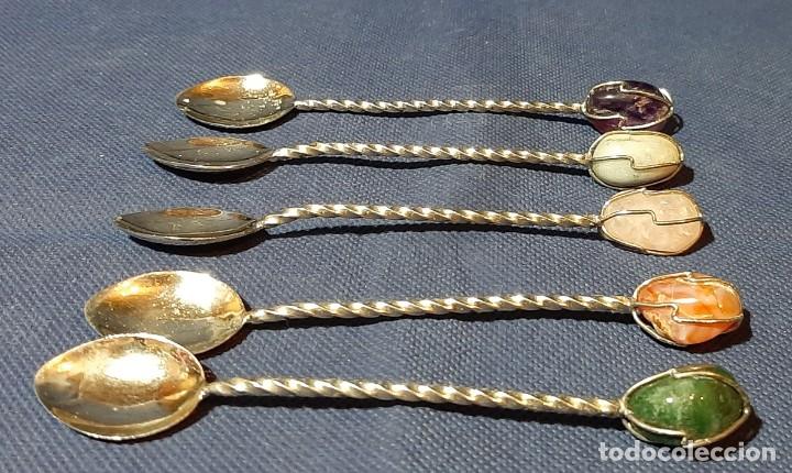 Vintage: 5 cucharas de caf&eacute; con piedra - Foto 2