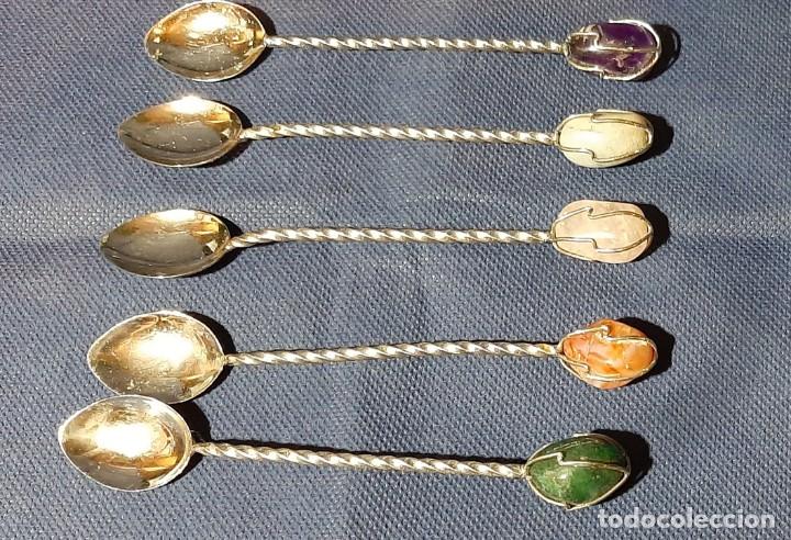 Vintage: 5 cucharas de caf&eacute; con piedra - Foto 3