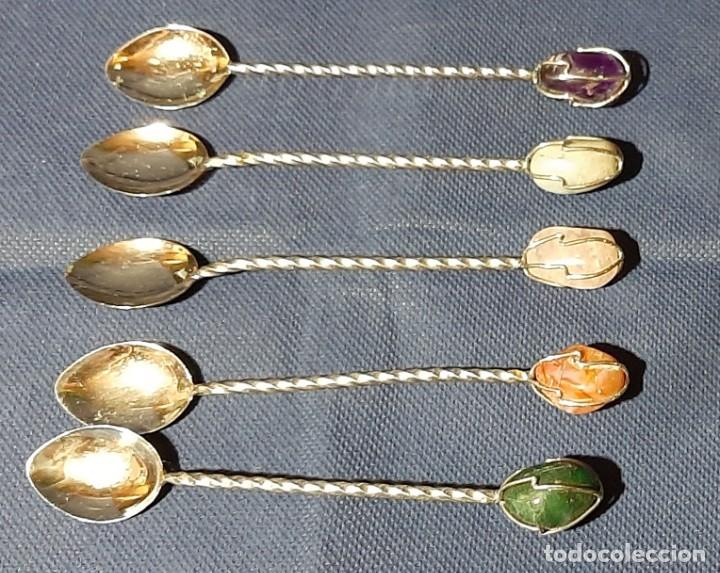 Vintage: 5 cucharas de caf&eacute; con piedra - Foto 4