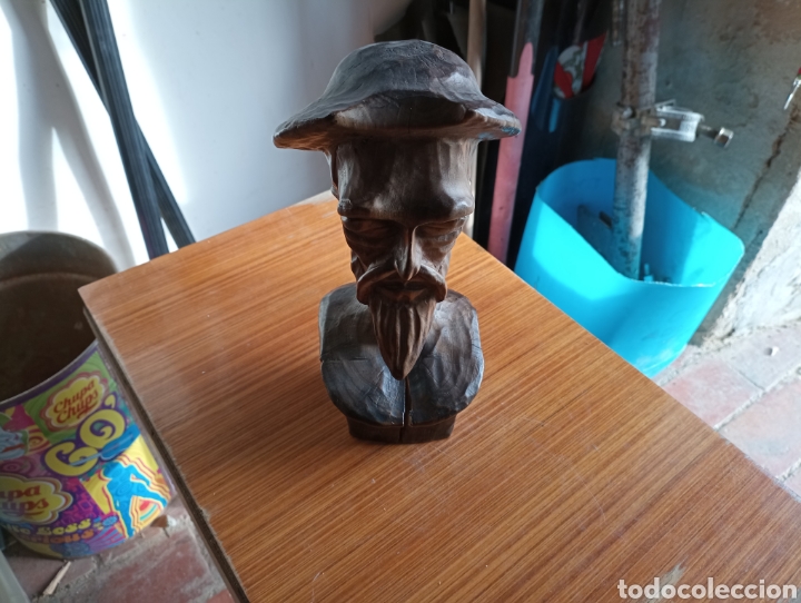 Vintage: Busto madera don quijote Cervantes 20 cm altura tallado