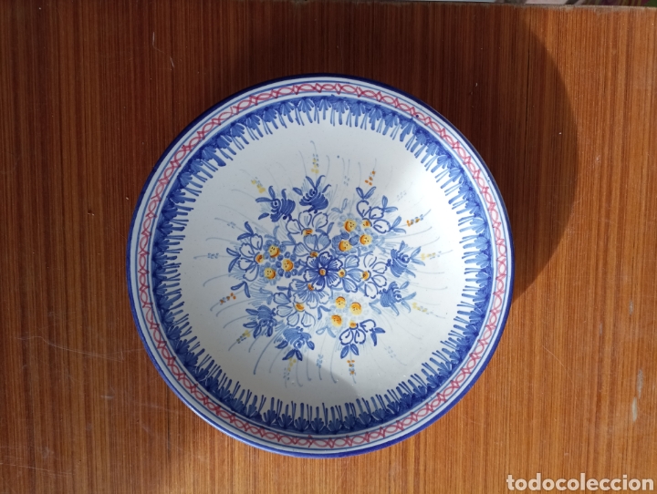 Vintage: Plato cer&aacute;mica decoraci&oacute;n pintado a mano esmalte firma A.B