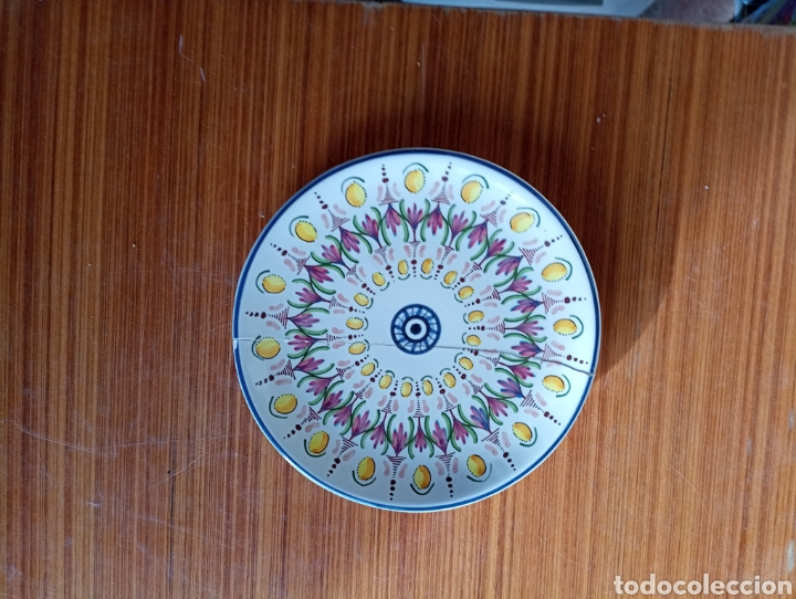 Vintage: Plato cer&aacute;mica decoraci&oacute;n pintado a mano emalte firma