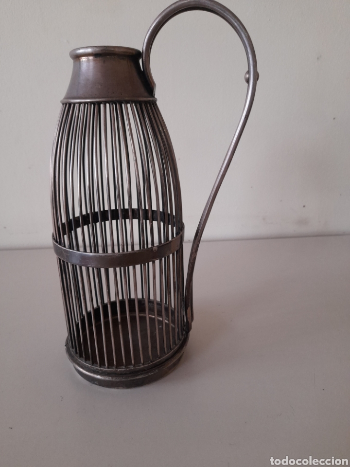 Vintage: Antiguo botellero de metal plateado