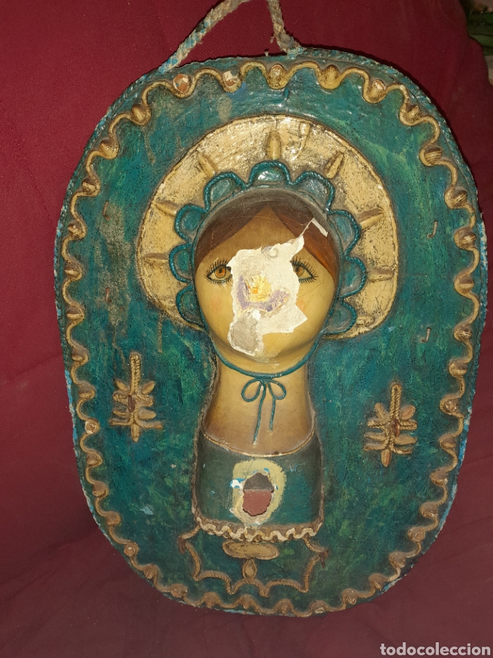 Vintage: ANTIGUO COLGADOR LLAVES RESTAURAR VIRGEN?ICONO? SE AGRADECE INFO.FIRMADO DETRAS PITA POSADA PILA ?