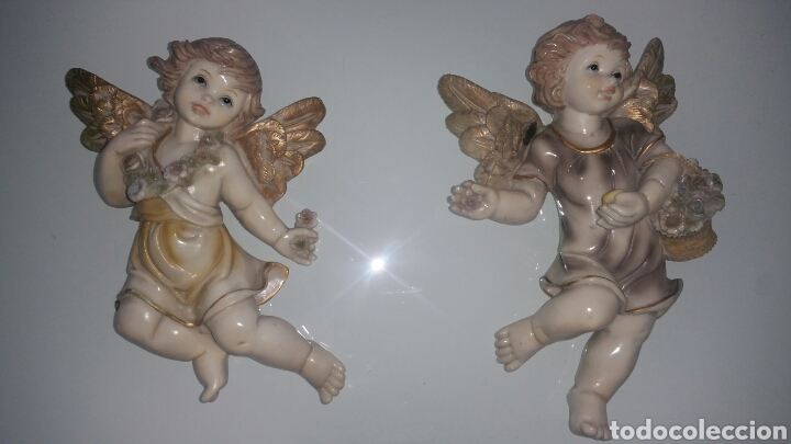 Vintage: Pareja de &aacute;ngeles /angelotes de resina.