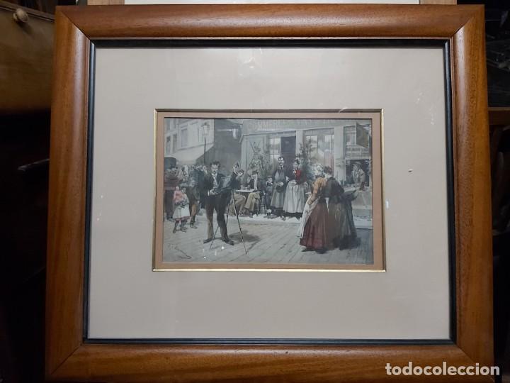 Vintage: AP Haciendo una fotograf&iacute;a. L&aacute;mina enmarcada y con cristal.