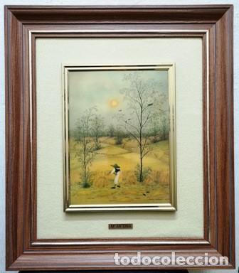 Vintage: CUADRO ENMARCADO CON PASPARTU. PAISAJE CAMPOS DE TRIGO (ESMALTE) - CUADRO-418