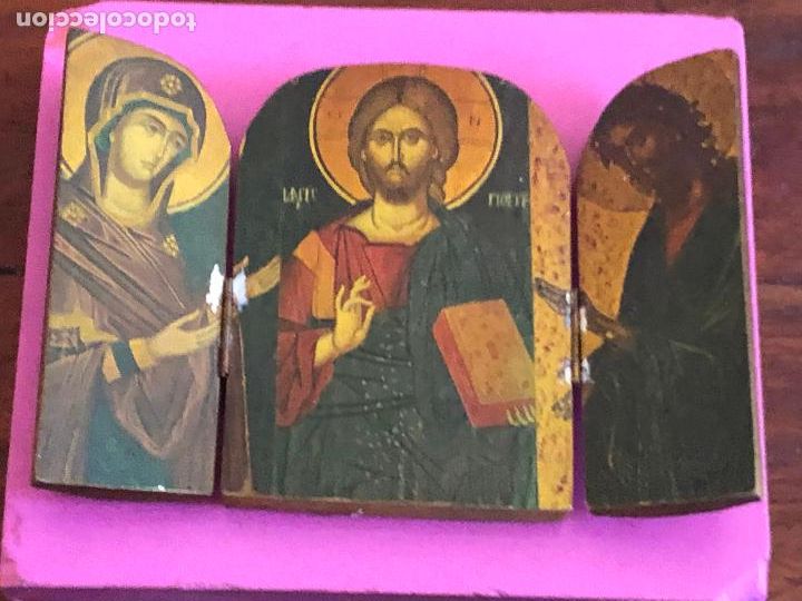 Vintage: bonito triptico en madera con pantocrator